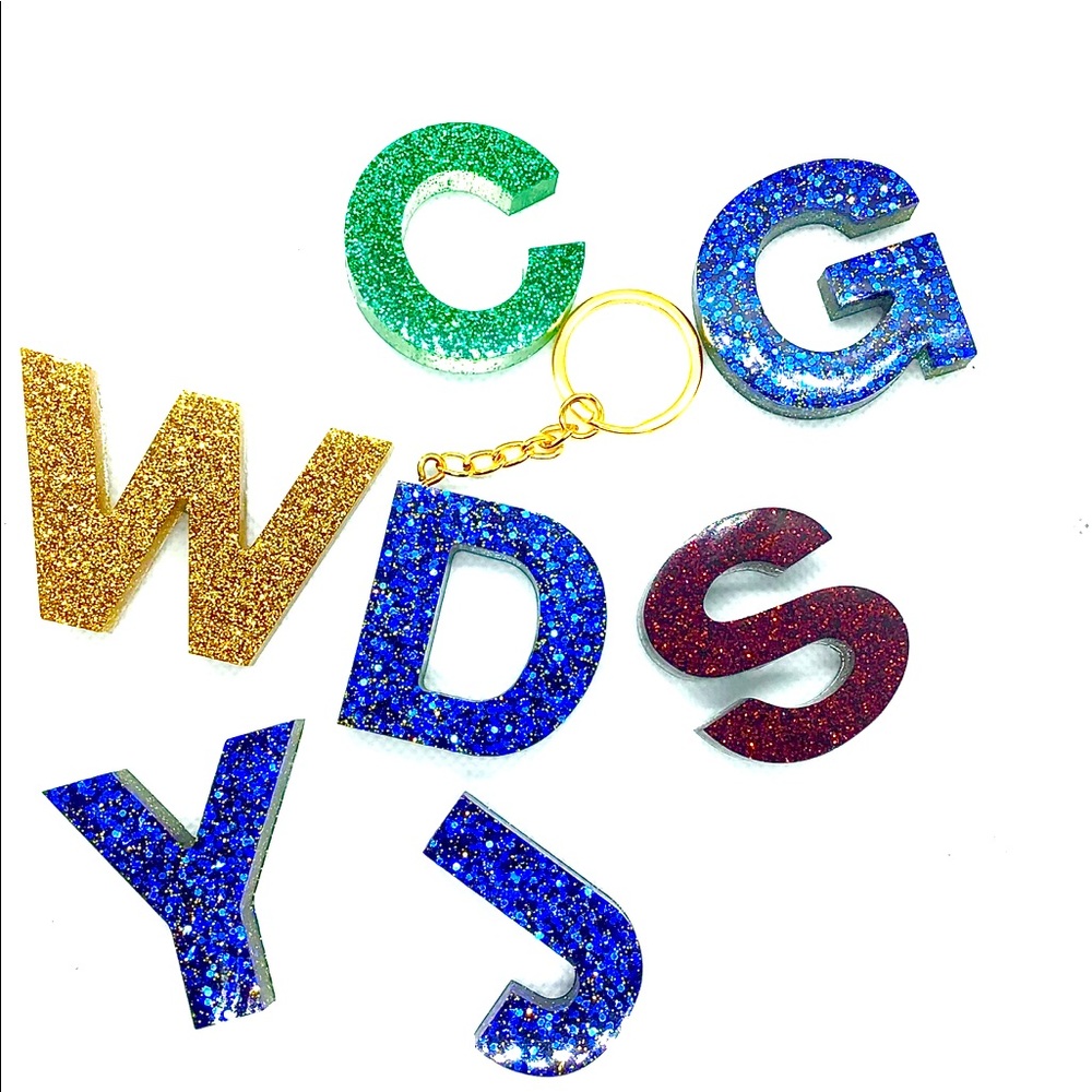 Personalized Letter Keychains Blue/gold glitter